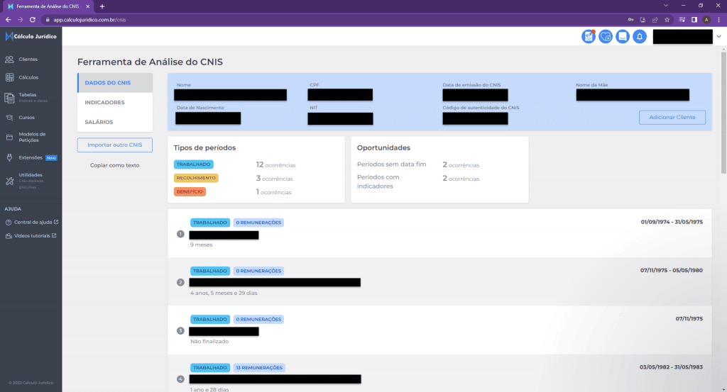 Analisar dados do CNIS