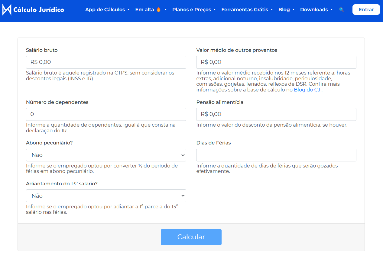 Como preencher a calculadora de férias online grátis