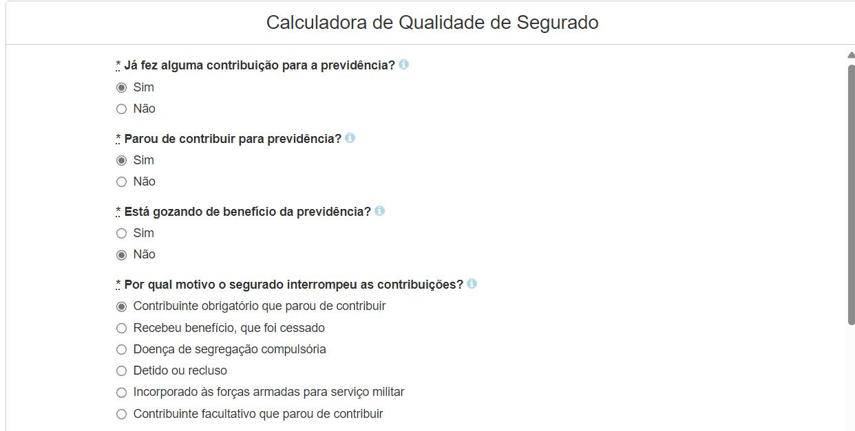 Calculadora de Qualidade de Segurado Exemplo