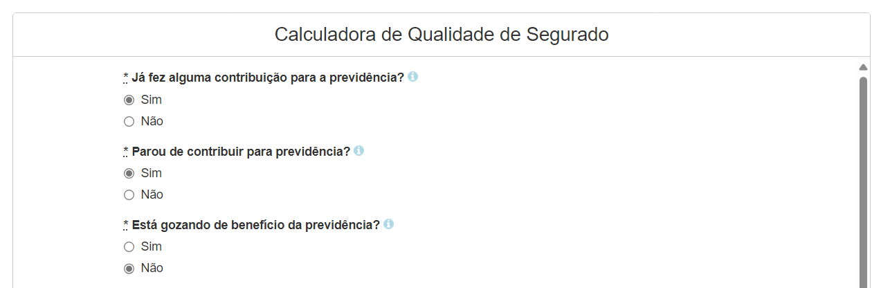 Calculadora de Qualidade de Segurado Perguntas iniciais