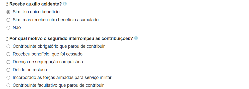 Calculadora de Qualidade de Segurado Motivo interrupção contribuições
