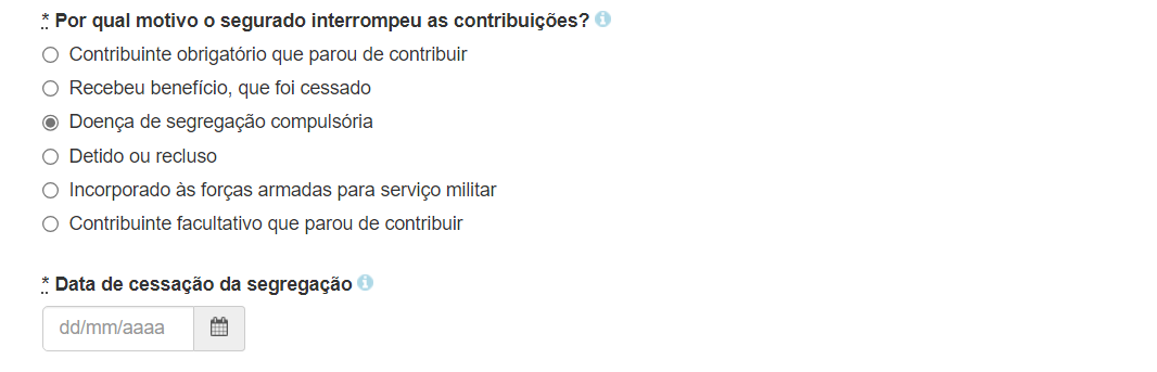 Calculadora de Qualidade de Segurado Cessação de segregação