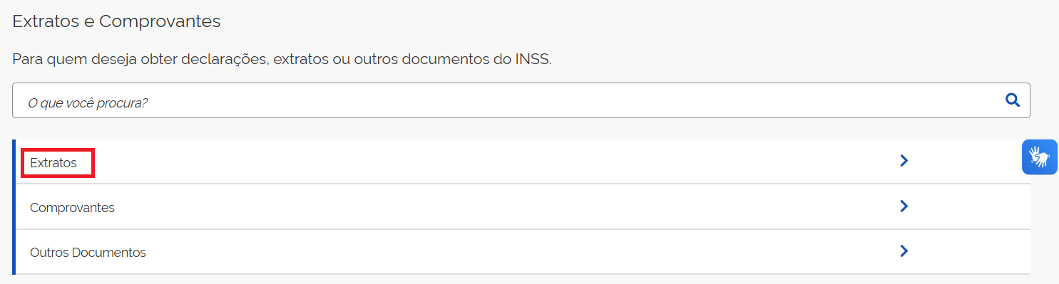 Opção de Extratos do site Meu INSS para verificação das fraudes dos descontos do INSS sobre aposentadorias e pensões