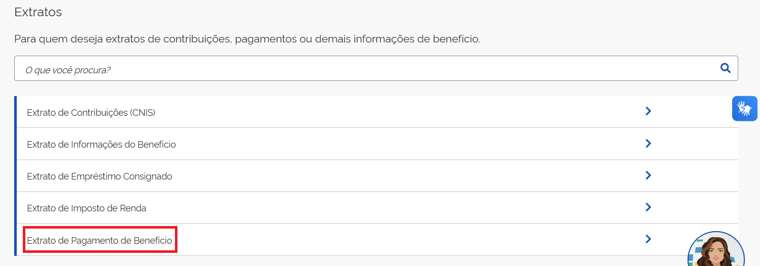 Opção de Extrato de Pagamento do Benefício do Meu INSS para verificar fraude dos descontos do INSS