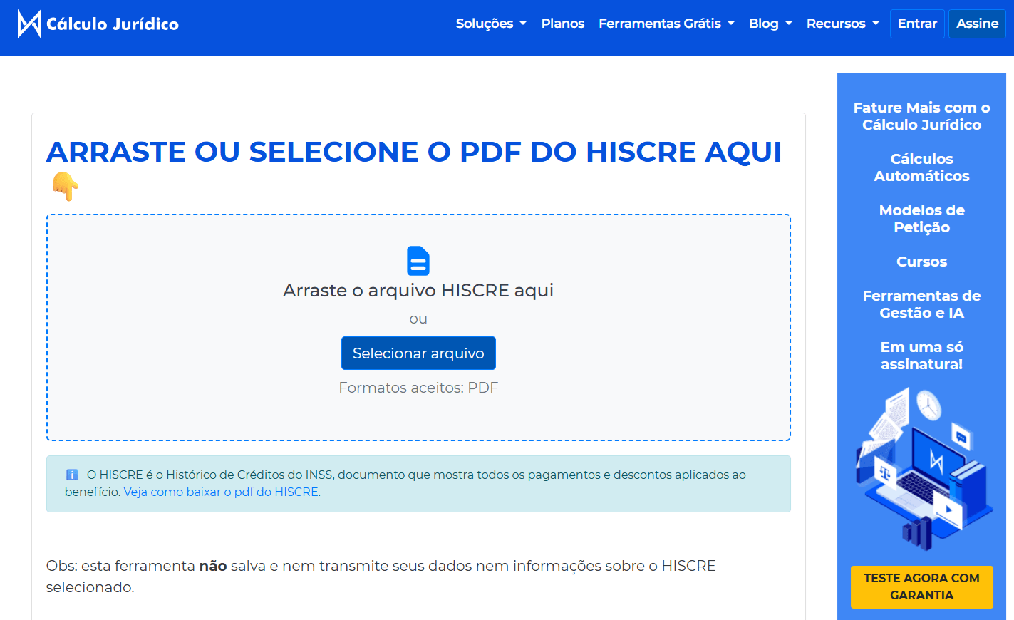 Ferramenta do Cálculo Jurídico para verificar o HISCRE em busca de fraude dos descontos indevidos do INSS